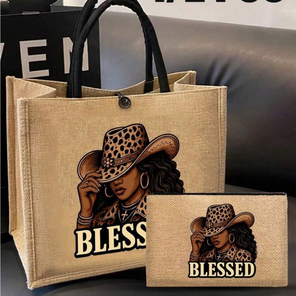 🖤❤️💚BLACK HISTORY MONTH SALE Leopard Accent Tan Tote Bag Set